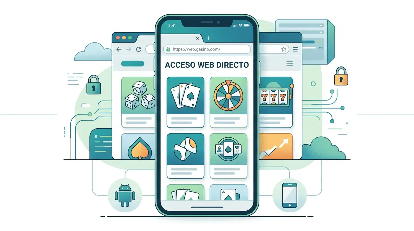 Ilustración editorial de un smartphone con un casino conceptual abierto en el navegador, sin logotipos ni interfaz real de Magius