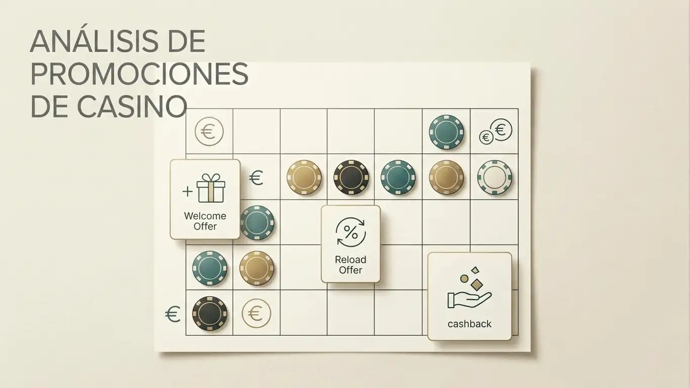 Ilustración editorial sobre bonos de casino, calendario de promociones y fichas sin marcas comerciales